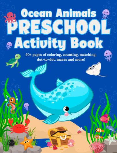 Ocean animals preschool activity book cover